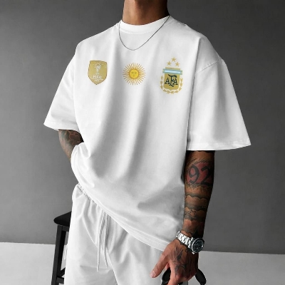 Picture of Argentina Logo Printed White Oversized T-Shirt | Premium Cotton Drop Shoulder Tee | Unisex Football Fan T-Shirt - White