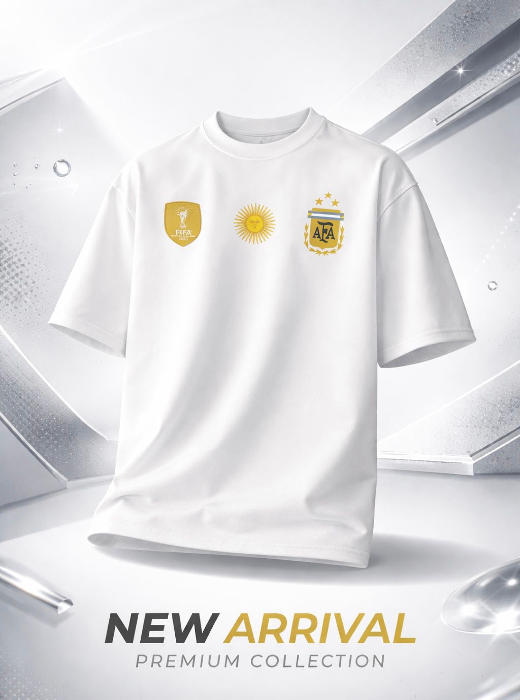 Picture of Argentina Logo Printed White Oversized T-Shirt | Premium Cotton Drop Shoulder Tee | Unisex Football Fan T-Shirt - White