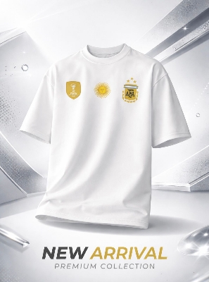 Picture of Argentina Logo Printed White Oversized T-Shirt | Premium Cotton Drop Shoulder Tee | Unisex Football Fan T-Shirt - White