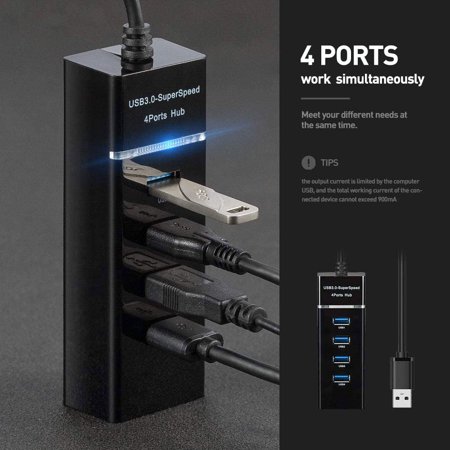 Picture of For Desktop 4 Ports High Speed USB HUB Hi-Speed USB Splitter Expansion WHITE/BLACK (Black)