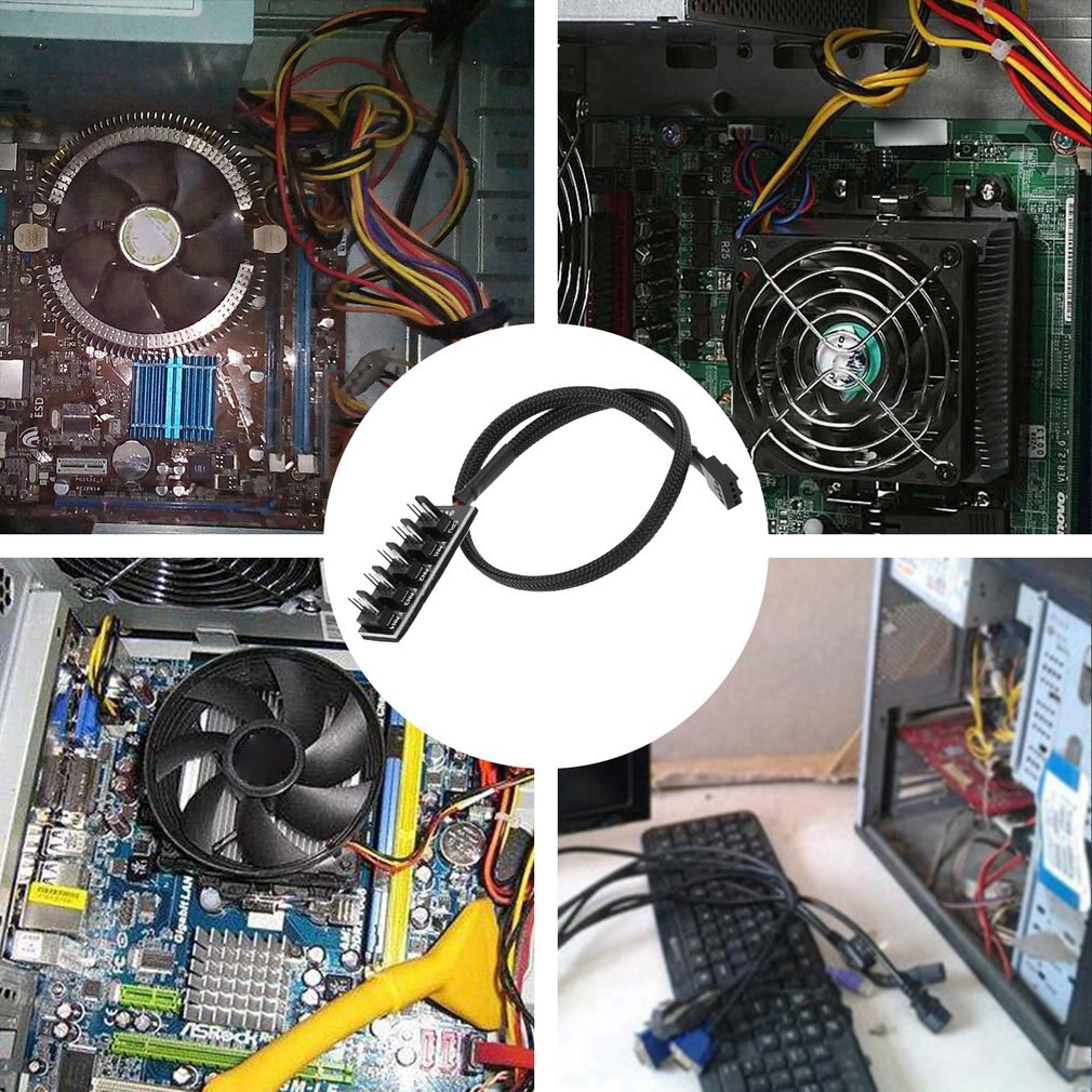 Picture of Fan Hub Distributor 4-Pin 1 to 5 PC CPU Heatsink Box Fan Distributor Hub Adapter Cable for Computer Cooler (Black)