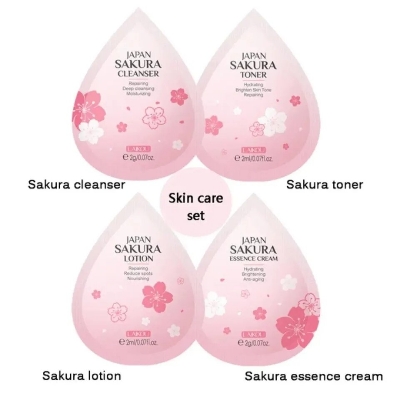 Picture of LAIKOU Sakura Skincare Set 4pcs (Face Cleanser /Toner/ Lotion/ Face Cream) - 2gm (5×4 pcs) 20 pcs (Pink)