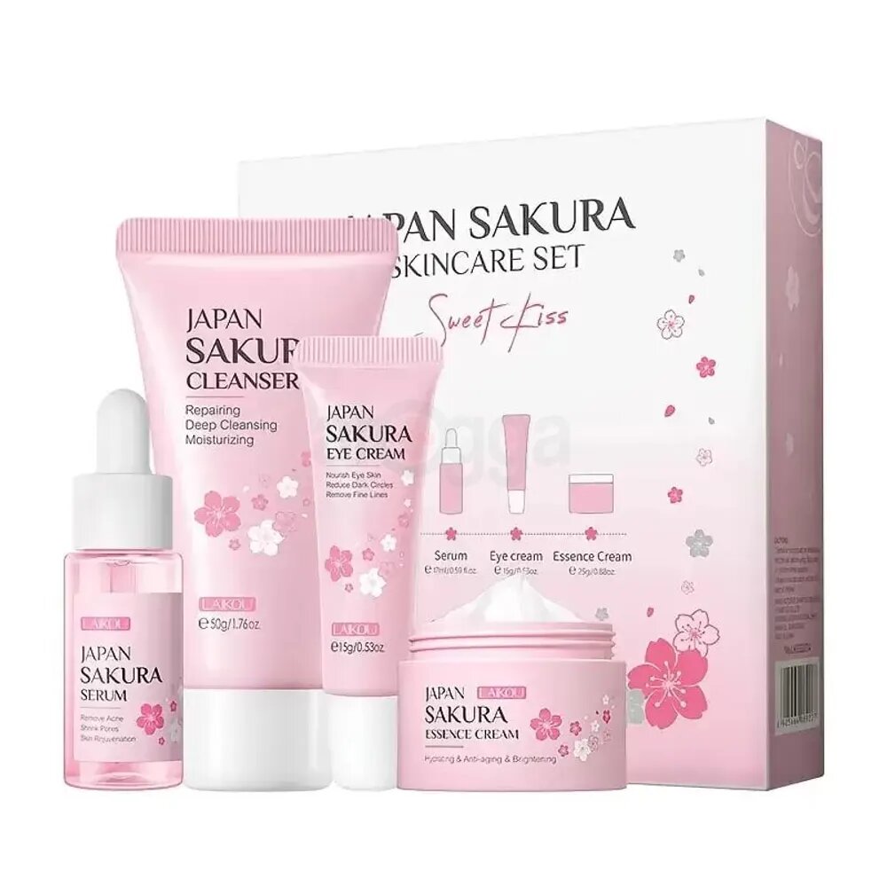 Picture of Laikou Japan Sakura Skin Care Set Sweet Kiss - 4pcs (Pink)