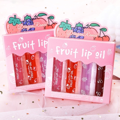 Picture of Dragon Ranee 4 Pcs Fruit Lip Oil Set Lip Gloss Crystal Jelly Liquid Lipstick Set 