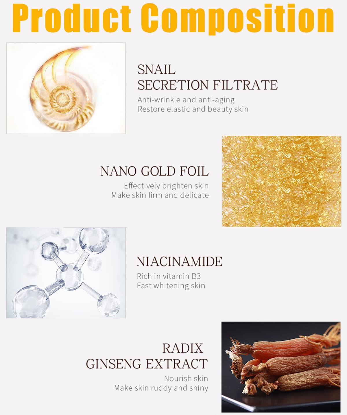 Picture of LAIKOU 24K Gold Snail Face Serum Anti-Aging Hyaluronic Acid Whitening Essence Nicotinamide Moisturizing Brighten Tighten Skin-17ml 
