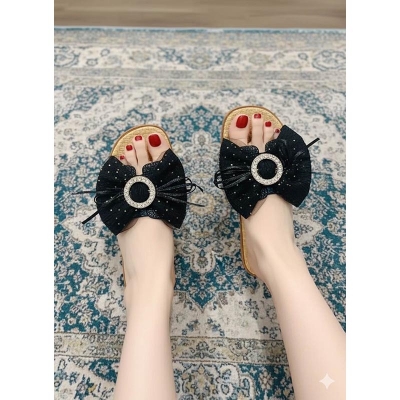 Picture of Trendy Women's Fashion Slipper with Bow & Rhinestone Embellishment - Stylish Flat Sandal for Girls - Comfortable House Slipper - Summer Casual Footwear