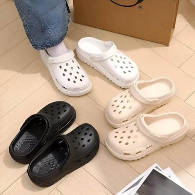 Picture of Unisex Black Crocs-Style EVA Clogs – Lightweight Slip-On Sandals with Breathable Ventilation Holes, Non-Slip Soft Sole, Waterproof & Washable Casual Footwear for Garden, Beach, Shower, Indoor & Outdoor Use – Comfortable Shoes for Men & Women