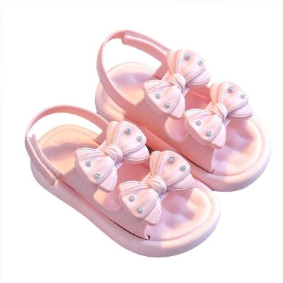 Picture of Ready Stoek kids sandal Double Bow Rhinestone sandal girl shoes soft soul Pink & Off White