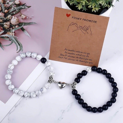 Picture of 2pcs Couple Bracelet With Magnetic Heart Men's and Women's Love   Bracelets