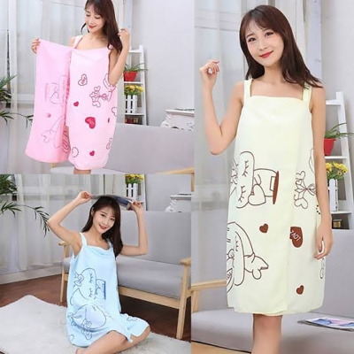 Picture of Towel Bathrobe Women Robes Quick Dry Microfiber Wearable Soft Wrap Spa Beach Body Shower Bathrobe Nightwear