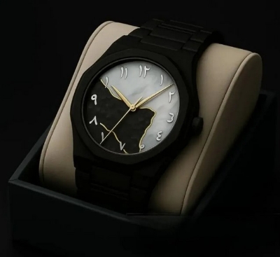 Picture of Arabic Numerals Aura Men’s Matte Black Analog Black Map Watch
