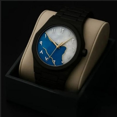 Picture of Arabic Numerals Aura Men’s Matte Black Analog Blue Map Watch