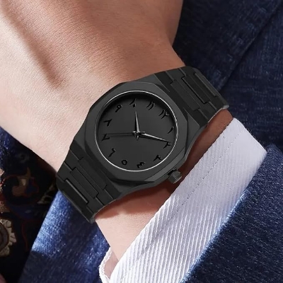 Picture of Arabic Numerals Aura Men’s Matte Black Analog Watch-Full Black