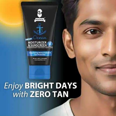 Picture of Muuchstac Mens Ocean Moisturizer & Sunscreen Matte Look Spf 18+ Cream With Turmeric & Aloe Vera Beads, Non-Sticky & Water Resistant 45 Ml - All