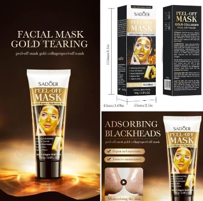 Picture of Sadoer Peel Off Mask, Gold Peel-Off Face Mask, Removal Gold Foil Peel Off Face Mask, Peel Off Face Mask Collagen