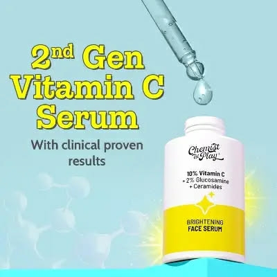 Picture of Chemist At Play 10% Vitamin C Face Serum 30ml |Brightens & Gives Glow |Fades Dark Spots |Treats Hyperpigmentation| Balances Melanin Production | Ethyl Ascorbic Acid & Glucosamine | For All Skin Types