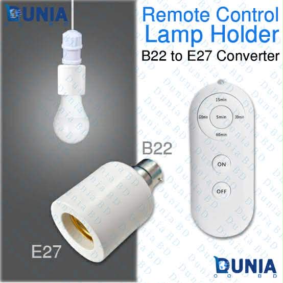 Picture of Smart B22 to E27 LED Lamp Holder with Wireless Remote | AC 85–265V | Timer Control | Adjustable Light Socket Converter