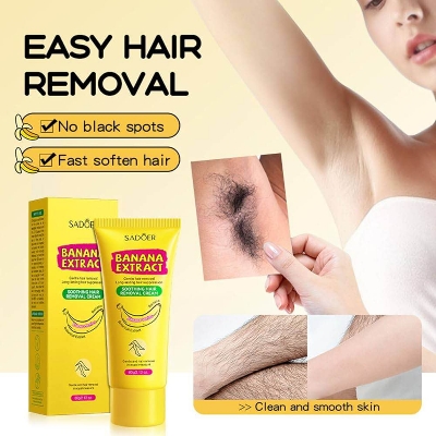 Picture of Sadoer Banana Hair Removal Cream Underarm Painless Hair Remover, Natural Gentle Depilatory, Legs, Arms and Body Hair Removal Lotion, Soothing & Skin Friendly for Women Men-60gm