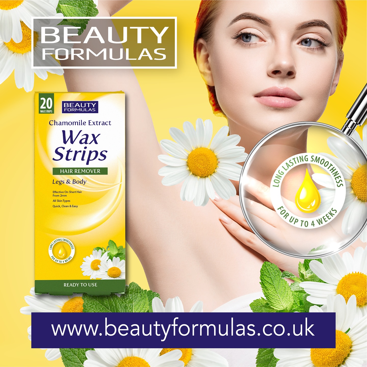 Picture of Beauty Formulas CHAMOMILE  Wax Strips Hair Remover Legs & Body-20 STRIPS