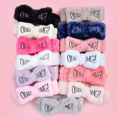 Picture of Women Bow Hair Band Fashion OMG Letters Wash Face Headband Girls Headwear Hairbands Coral Fleece Hair Accessories