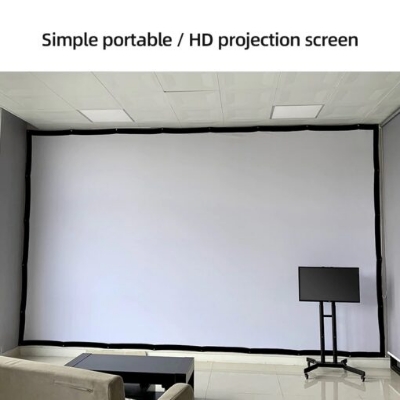 Picture of AUN Thicken Projector Screen 60/100/120/150 inch 16:9 Foldable Portable White cloth material for 4K Full HD Home theater (150 inch)