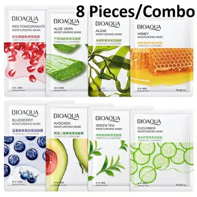 Picture of BIOAQUA 8 Pcs Set Different Flavours Moisturizing Hydrating Facial Face Sheet Mask- 25g Each