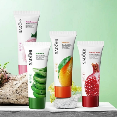 Picture of SADOER Vitamin C Facial Cleanser Rose Aloe Vera Face Wash Natural Moisturizing Deep Cleaning Skins For Women Skin Care Sensitive Skins- 100GM