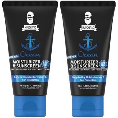 Picture of Muuchstac Mens Ocean Moisturizer & Sunscreen Matte Look Spf 18+ Cream With Turmeric & Aloe Vera Beads, Non-Sticky & Water Resistant 45 Ml - All