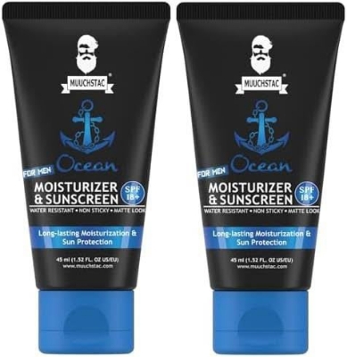 Picture of Muuchstac Mens Ocean Moisturizer & Sunscreen Matte Look Spf 18+ Cream With Turmeric & Aloe Vera Beads, Non-Sticky & Water Resistant 45 Ml - All