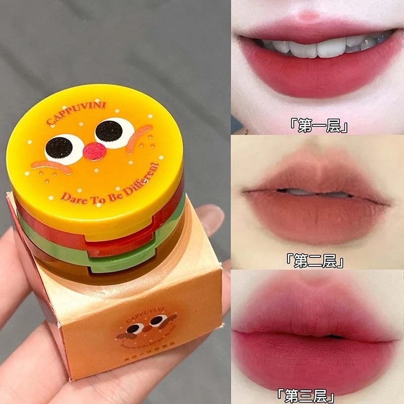 Picture of Cappuvini Cute Hamburger Design Lip Mud Matte Soft Mist Long-Lasting Non-Drying Lipstick