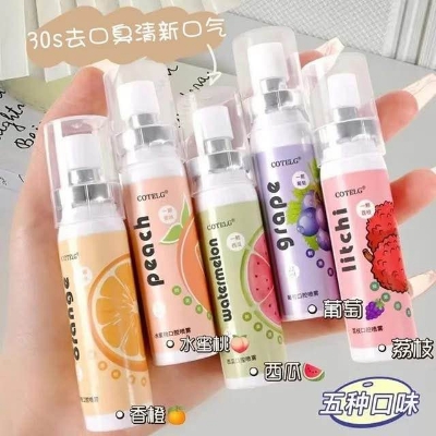 Picture of Oral Fresh Spray Mouth Freshener 6 Smell Fresh Breath Mouth Fruit Litchi Peach Grape Flavor Persistent Portable Oral Care