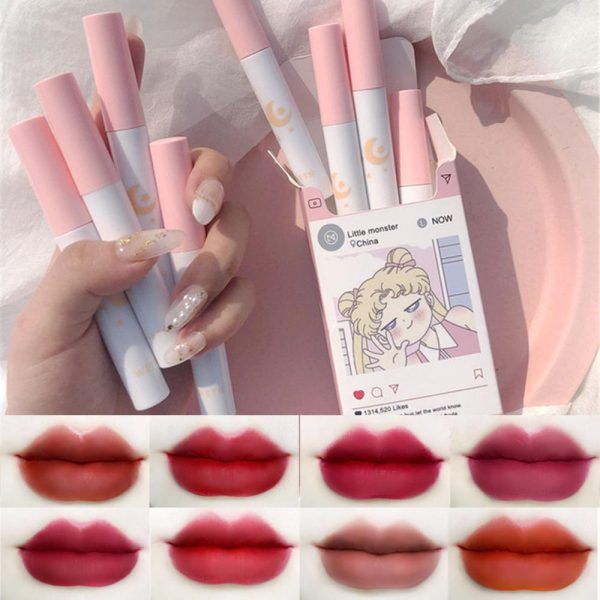 Picture of 8 Pcs/set of Cigarete tube lip glaze set matte white lipstick student gift Lipstick set- 8 color/set