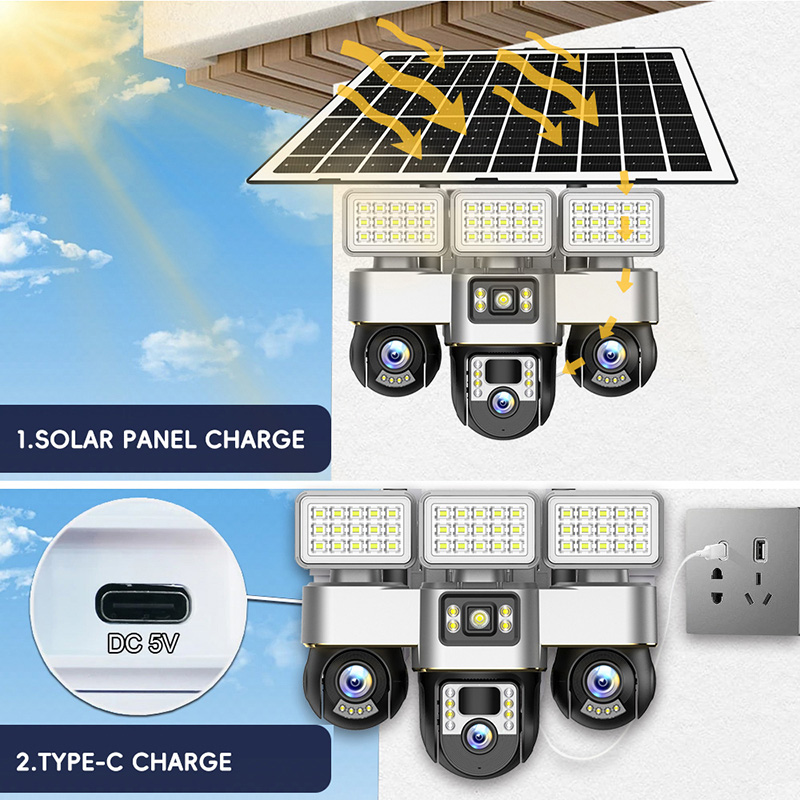 Picture of New 3 Lens 3 Display Advance Solar 4G Sim PTZ Solar Camera With Flash Light