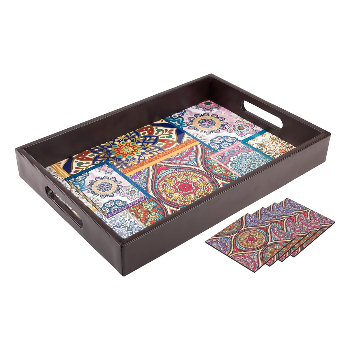 Picture of Creative Print Solution Mandala Serving Tray for Dinner/Lunch Tray Size 15x10x2 inch - Multicolor