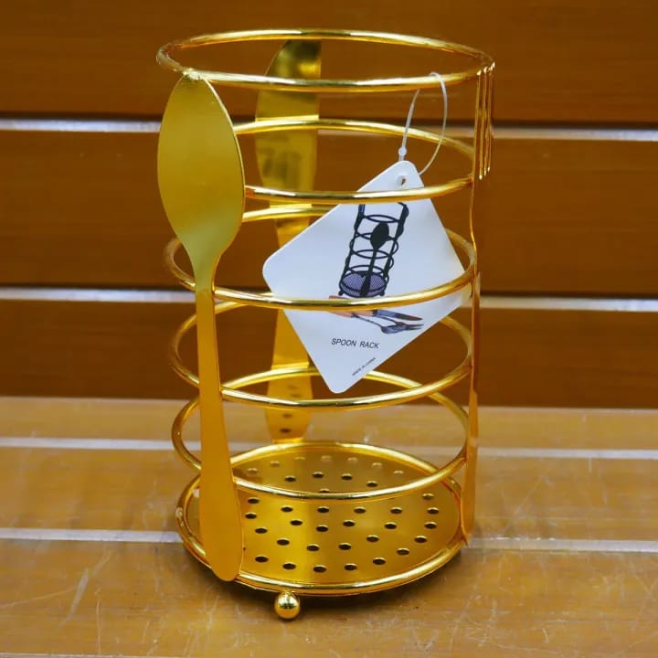 Picture of 1 pcs round Golden color Metal Spoon Stand - Multicolor