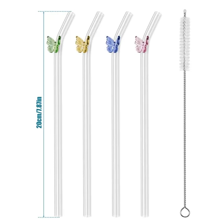 Picture of 7 Pcs Reusable Glass Straws Colorful Drinking Straw Eco-friendly High Borosilicate Glass Straw Party Favors Bar Drinkware - Multicolor