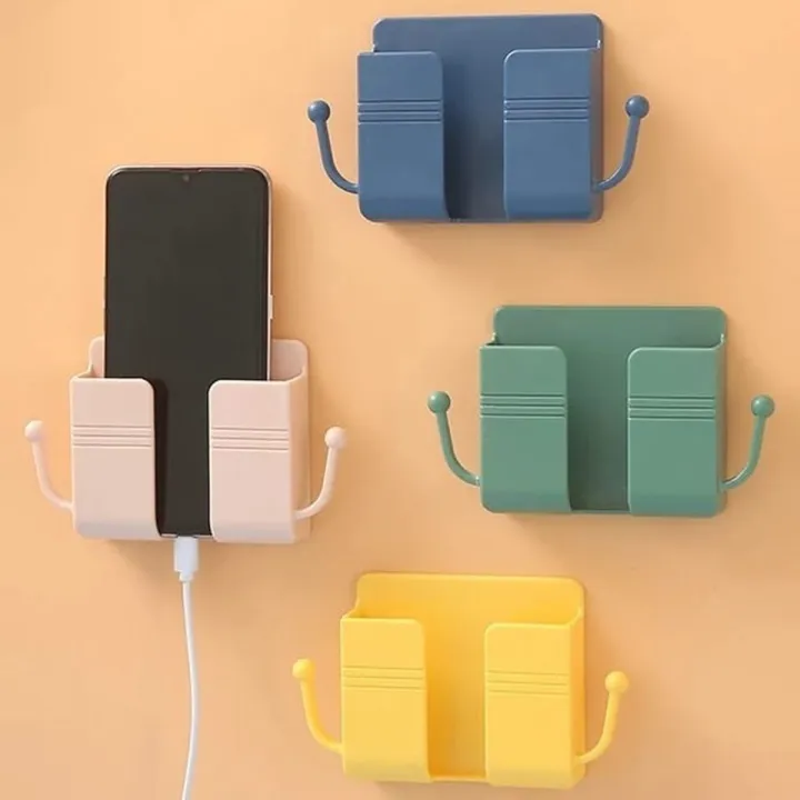 Picture of Mobile Phone Charging Hanging Holder Multifunction Wall Mounted Plug Bracket Remote Control Mounted Storage Box