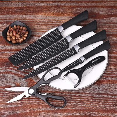 Picture of Zepter Kitchen Knife Set 6 Pcs chef knife, bread knife, paring knife, scissors, and ceramic peeler, with sharp blades for cutting meat, vegetables, fruit, etc.