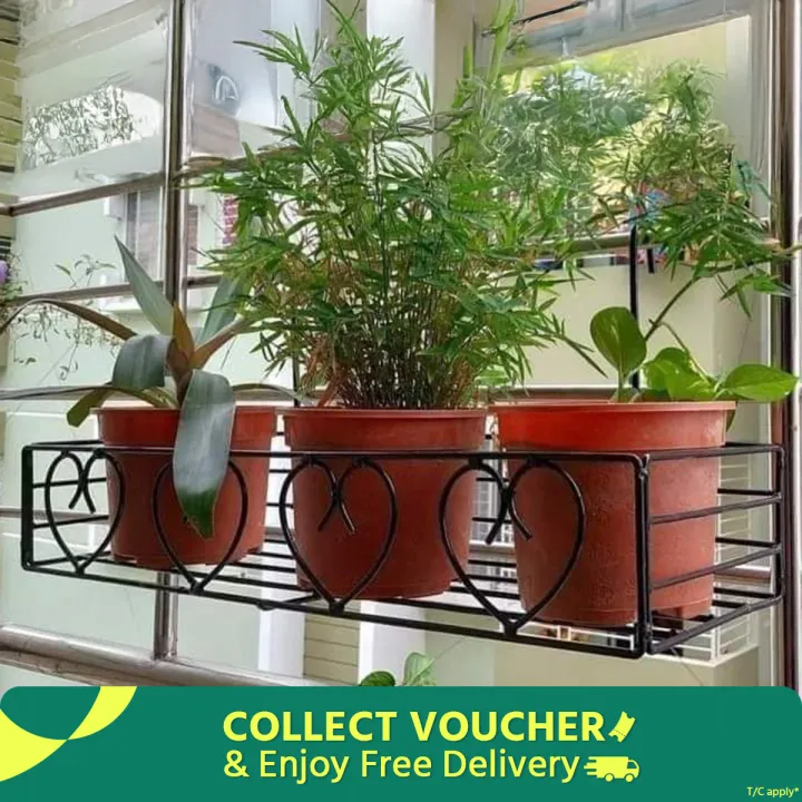 Picture of Metal Grill Rack Hanging Planter Pot 24x8x4 inches -1 Pcs. - Black