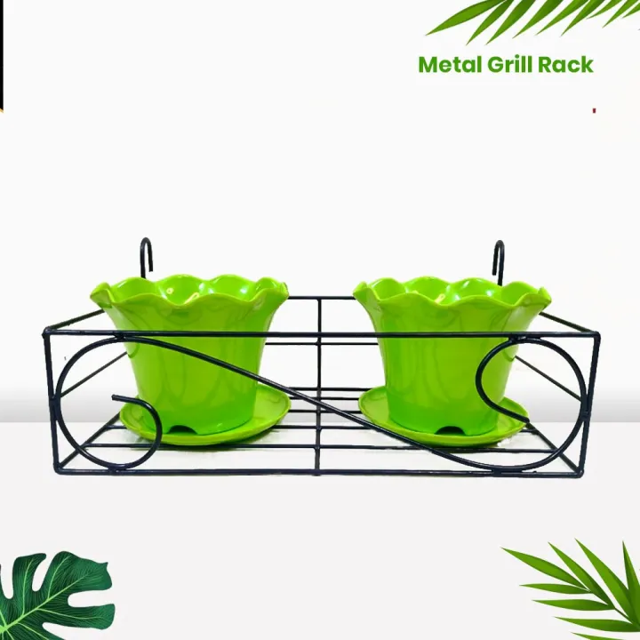 Picture of 1PC Metal Grill Rack Hanging Planter Pot 16x8x4 Inches - Black