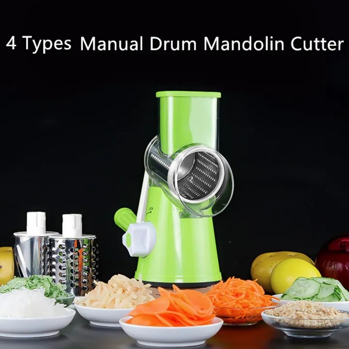 Picture of Multi-Functional 3 in 1 This vegetable grinder has 3 interchangeable stainless steel drum blades, a slicing blade, a coarse shredding blade and a fine shredding blade. It’s perfect for slicing potato, cucumber, shredding cheese, carrot, grinding nut and f