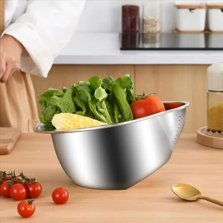 Picture of Rice Washer Strainer Bowl Stainless Steel Rice Washing Bowl A - Multicolor