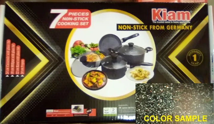 Picture of Kiam Non Stick 7 Pcs Cookware Set For Superior Release -1Pc Casserol, 1Pc Fry pan, 1Pc Karai and 1Pc Milk pan with 3 lids - Black