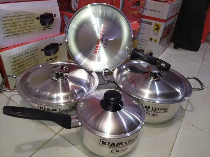 Picture of Kiam 7 Pcs Cookware Set Pure Aluminium -1Pcs Casserol 24-cm,1Pcs Fry pan 24-cm,1Pcs Karai 24-cm,1Pcs Milk pan 18- - Silver