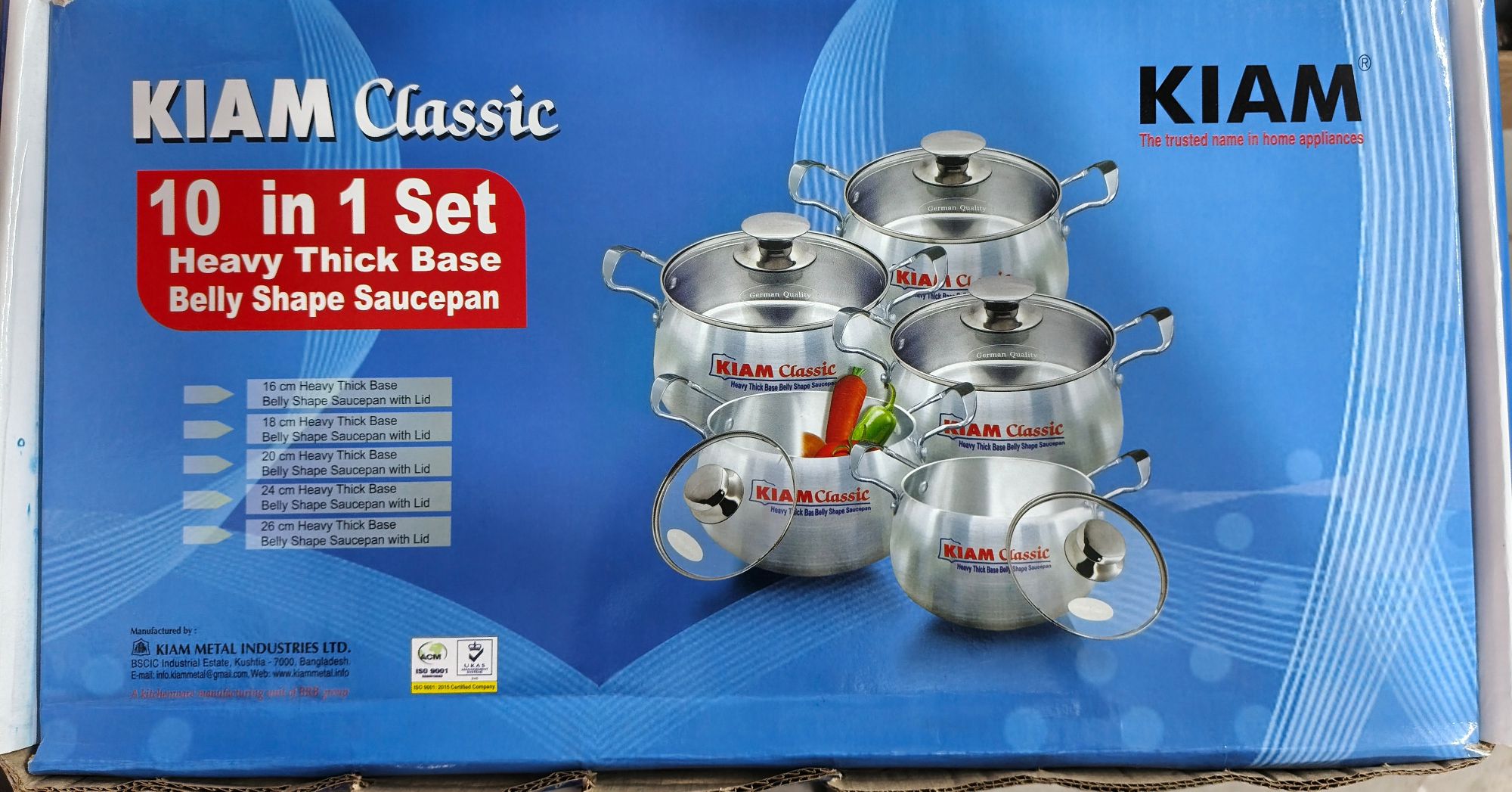 Picture of Kiam Classic 10 in 1 Set Heavy Thick Base Belly Shape Saucepan Cook Wear Set - Silver