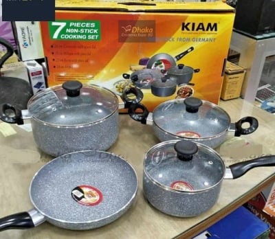 Picture of Kiam Non Stick 7 Pcs Cookware Set For Superior Release -1Pc Casserol, 1Pc Fry pan, 1Pc Karai and 1Pc Milk pan with 3 lids - Multicolor