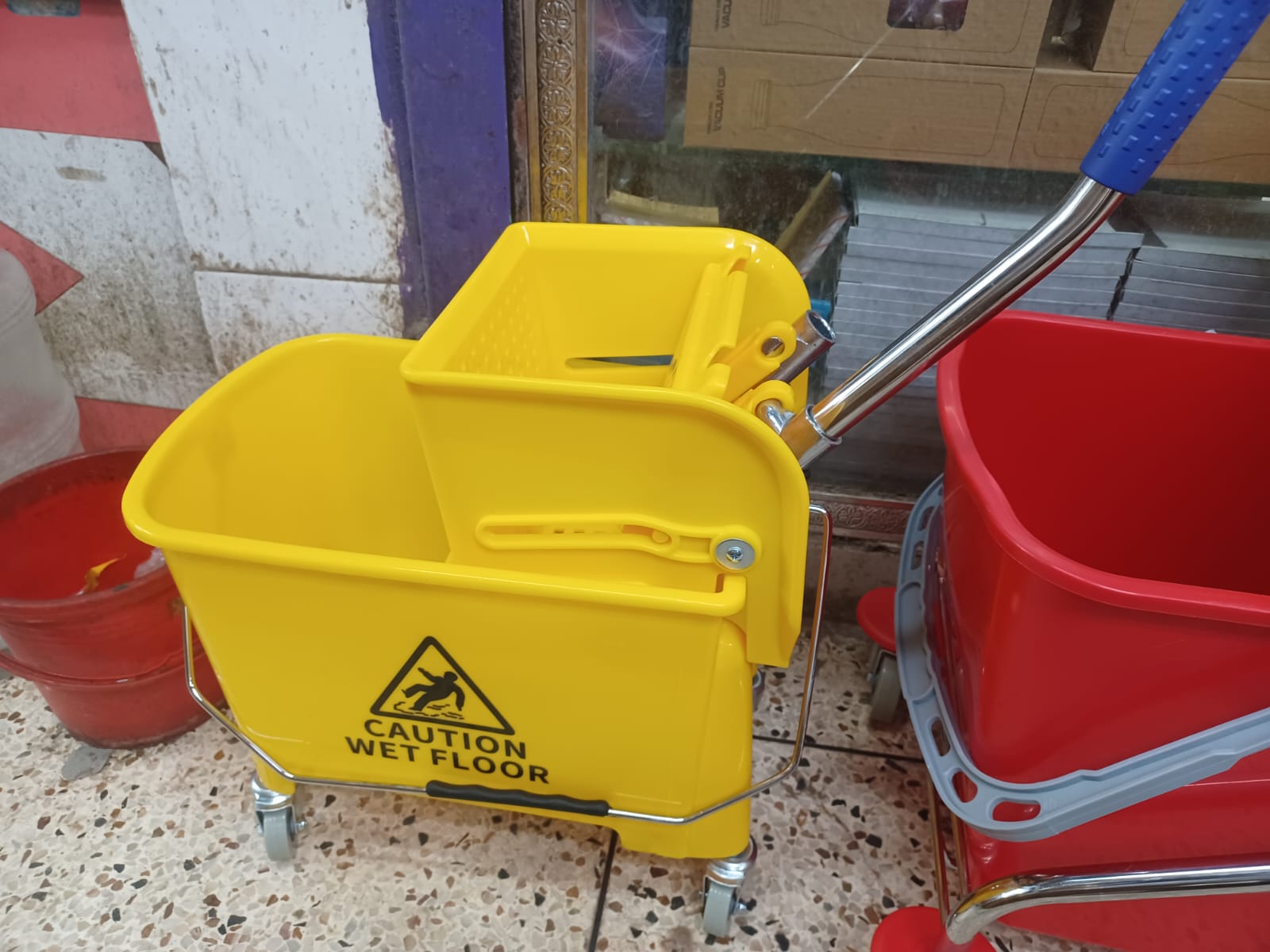Picture of Simpli-Magic 79358 Commercial Mop Bucket with Side Press Wringer, 32LITER Yellow - Yellow