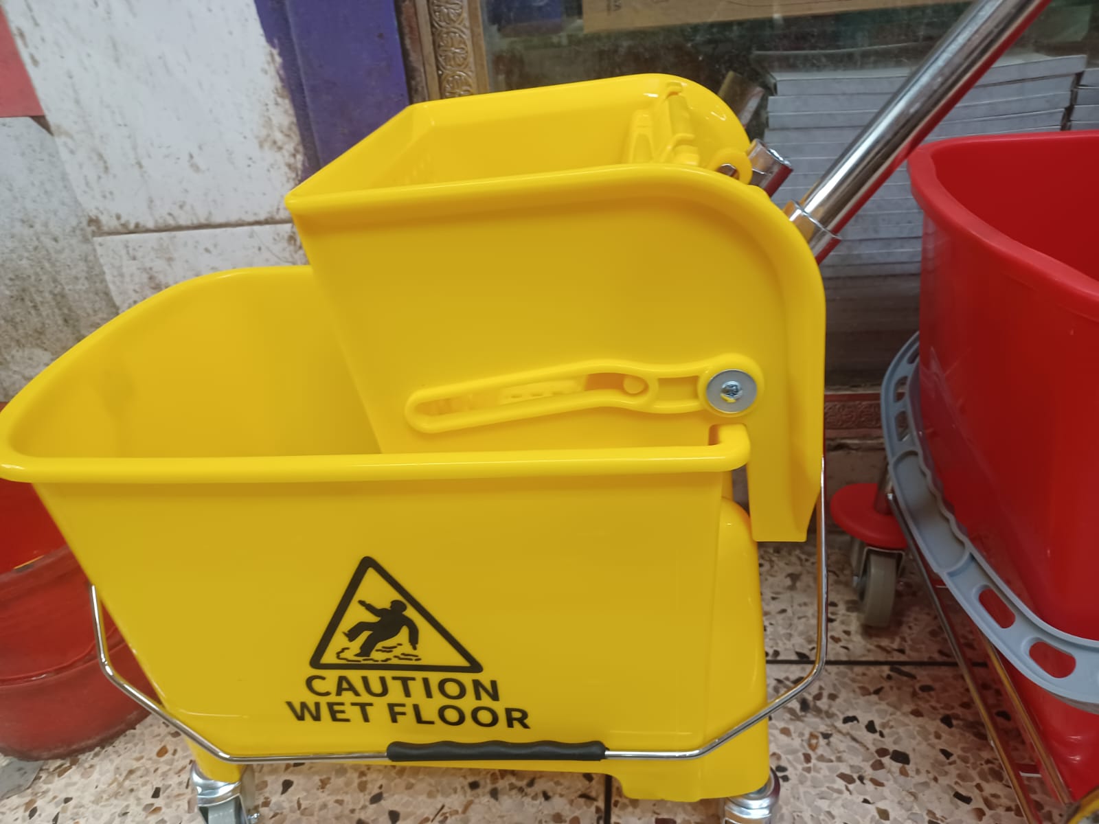 Picture of Simpli-Magic 79358 Commercial Mop Bucket with Side Press Wringer, 32LITER Yellow - Multicolor