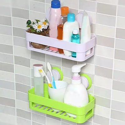 Picture of Suction Cup Bathroom Shelf Basket Rack Organizer Hanging Wall Kitchen Seasoner Shelf Storage Holder Racks Accessories - Multicolor