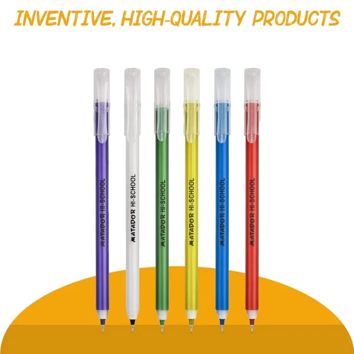 Picture of Matador HI-SCHOOL Ballpen, Fine-Point (0.6 mm), Black Ink, 6 different Colorful Bodies, Round Barrel Design, Smooth & Instant Writing (6pcs ) - Multicolor
